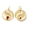 Brass Micro Pave Clear & Red Cubic Zirconia Pendants, with Jump Ring, Yin-yang Charm, Real 18K Gold Plated, 23x20x4.5mm, Hole: 3mm