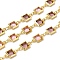 Brass Square Link Chains, with Glass, Rack Plating, Long-Lasting Plated, Lead Free & Cadmium Free, Real 18K Gold Plated, Soldered, with Spool, Pearl Pink, 12x6.5x3mm