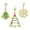 3Pcs Christmas Theme Glass Seed & Alloy Pendants Decorations, with 304 Stainless Steel Lobster Claw Clasps, Snowflake & Christmas Tree, Mixed Color, 50~62.5mm