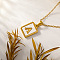 Rectangle 304 Stainless Steel Pave Natural White Shell Initial Pendant Necklaces for Women, Real 18K Gold Plated, Letter A, 15.75 inch(40cm)
