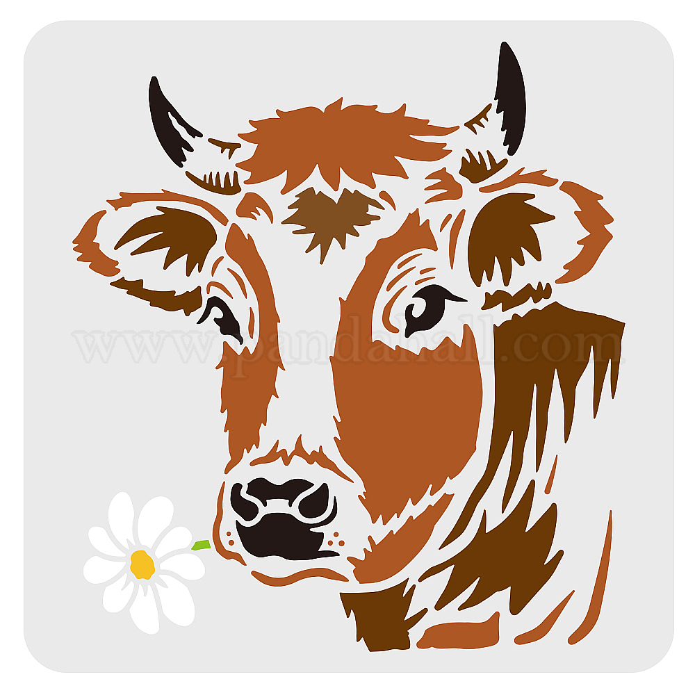 Wholesale FINGERINSPIRE Cow Flower Stencil 30x30cm Reusable Cow Head