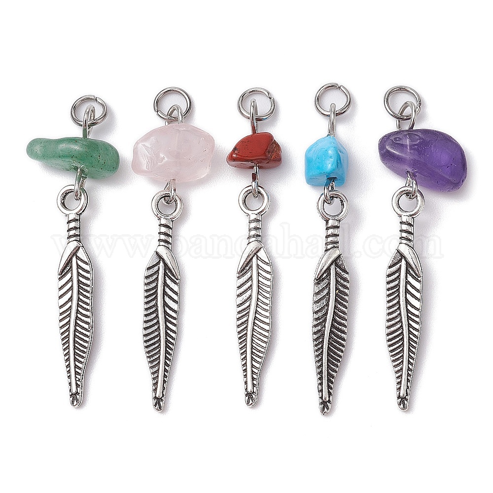 Lot De 5 Pendentifs Pierres Naturelles Monture Plaqué Or 18k - Occasion - Style Souvenir