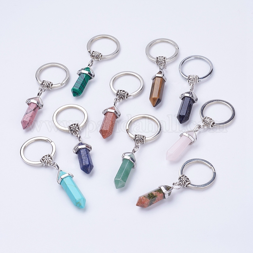Wholesale Natural/Synthetic Mixed Stone Pointed Keychain