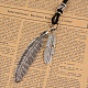 Adjustable Leather Cord Alloy Feather Pendant Necklaces NJEW-L424-16A-2