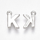 真鍮製チャーム  文字  ニッケルフリー  プラチナメッキ  文字.k  8.5x6x1.5mm  穴：0.8mm KK-S350-167K-P-2