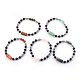 Bracelets extensibles avec pierres précieuses naturelles mélangées et perles d'agate noire (teintes) BJEW-JB04010-1
