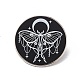 月と蛾のエナメルピン  リュックサック用プラチナブラスフラットラウンドブローチ  ブラック  30.5x2mm  ピン：1.2mm。 JEWB-D012-13-1