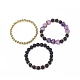 3 pièces 3 style coeur pierre de mica violet naturel et roche de lave et hématite synthétique perlé ensemble de bracelets extensibles BJEW-JB08736-6