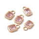 Pink Glass Rectangle Pendants KK-I696-10G-4