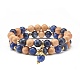 Set aus elastischen Armbändern mit runden Perlen aus natürlichem Sodalith und Holz BJEW-JB07165-04-1