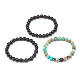 3 pièces 3 style bois naturel & pierre de lave & jaspe impérial (teint) ensemble de bracelets extensibles perlés BJEW-JB07833-4