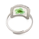 Résine époxy carrée vert pâle avec anneaux réglables en fleurs sèches RJEW-G304-03P-02-3