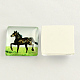 Horse Pattern Glass Square Cabochons X-GGLA-S022-20mm-27G-1