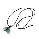 Verstellbare natürliche grüne Aventurin-Doppelhorn-Anhänger-Halskette mit Wachskordel für Frauen NJEW-B086-01G-2