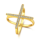 Латунные кольца крест-накрест с кубическим цирконием RJEW-BB39449-G-8-1