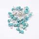 Flower Synthetic Turquoise Brooches JEWB-E009-P19-01-2