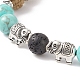 Natural Rudraksha Wood & Lava Rock & Synthetic Green Turquoise(Dyed) Stretch Bracelet with Alloy Elephant BJEW-TA00152-4