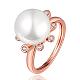 Flower Real Rose Gold Plated Eco-Friendly Brass Round Imitation Pearl Finger Rings RJEW-BB07928-7RG-1