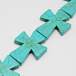 Synthetic Turquoise Beads Strands, Dyed, Cross, Turquoise, 35x30x7mm, Hole: 1mm, about 98pcs/1000g