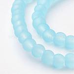 Transparent Glass Bead Strands, Frosted, Round, Light Sky Blue, 4mm, Hole: 1.1~1.6mm, about 200pcs/strand, 31.4 inch