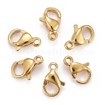Vacuum Plating 304 Stainless Steel Lobster Claw Clasps, Parrot Trigger Clasps, Real 24K Gold Plated, 9x6x3mm, Hole: 1mm