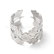 304 Stainless Steel Gingko Leaf Open Cuff Ring for Women RJEW-K245-42P