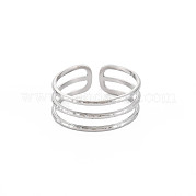 304 Stainless Steel Triple Line Open Cuff Ring for Women RJEW-S405-232P