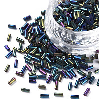 Glass Bugle Beads, Silver Lined, Gold, 1.8~2.2x1.8~2mm, Hole: 0.8~0.9mm,  about 15000pcs/pound