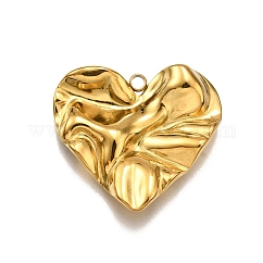 Colgantes de acero inoxidable 304, encanto de corazón martillado, real 18k chapado en oro, 23.5x26.5x3.5mm, agujero: 2 mm