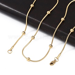 Collares de cadena de serpiente redonda de acero inoxidable 304, de abalorios redondas y broches pinza de langosta, dorado, 16.53 pulgada (42 cm), 1.3mm