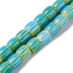 Handgefertigte Chevron-Perlenstränge aus Glasperlen, Fass, Türkis, 8x7.5 mm, Bohrung: 1.2 mm, ca. 47 Stk. / Strang, 14.69'' (37.3 cm)