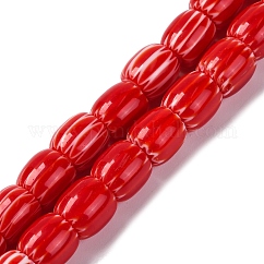 Fili di perline a lume lavorate a mano con motivo chevron, barile, rosso, 8x7.5mm, Foro: 1.2 mm, circa 47pcs/filo, 14.69'' (37.3 cm)
