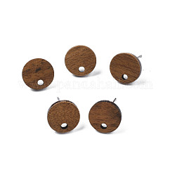 Risultati di orecchini a bottone in legno di noce, con perno e foro in acciaio inox 316, rotondo e piatto, tan, 10mm, Foro: 1.6 mm, ago :0.8mm