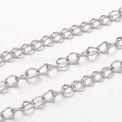 Cadenas trenzadas de acero inoxidable 304 resistentes al deslustre, cadenas del encintado, soldada, con carrete, color acero inoxidable, 4x3x0.6mm, aproximadamente 32.8 pie (10 m) / rollo