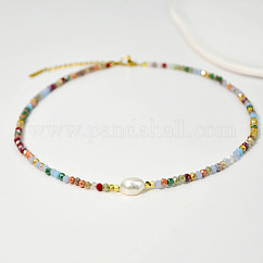 Collares de perlas naturales de agua dulce y cuentas de vidrio para mujer, colorido