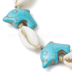 Sommerliche Armbänder aus geflochtenen Perlen aus Kauri-Muschel und synthetischem Türkis&nbsp;BJEW-JB10370