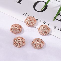 Tappi di perline in zirconia cubica con micro pavé in ottone a fiore 6 petalo ecologico&nbsp;X-ZIRC-M098-01RG-FF