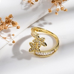 Bagues ouvertes en laiton plaqué or avec micro pavé de zircones cubiques transparentes pour femmes&nbsp;RJEW-M028-88G