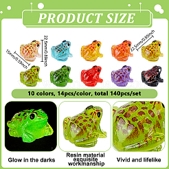140 pieza de figuritas de rana de plástico luminosas de 10 colores.&nbsp;DJEW-GO0001-16