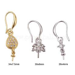 3 paires 3 crochets de boucle d'oreille en laiton micro pavé clair en zircone cubique&nbsp;KK-ZZ0001-04