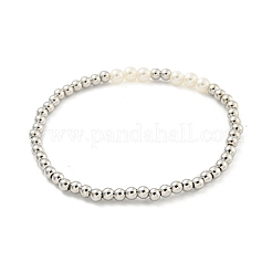 Stretch-Armbänder aus Messing und ABS-Kunststoff mit Kunstperlen und runden Perlen für Damen&nbsp;BJEW-G704-02P