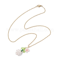 Colliers avec pendentif en forme de fleur en perles de verre et perles d'imitation&nbsp;NJEW-MZ00115-04