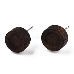 Boucles d'oreilles rondes plates en bois teinté avec tige en acier inoxydable 304 pour femmes&nbsp;EJEW-TAC0021-11