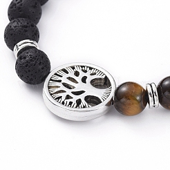 Natürliche Lava Rock & Tiger Eye Perlen verstellbare geflochtene Armbänder&nbsp;BJEW-JB04987-04