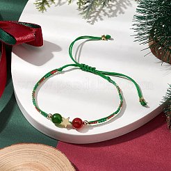 3 pièces 3 styles noël 8mm rond teint naturel malaisie jade et cornaline naturelle et perles de rocaille de verre bracelets de perles tressées&nbsp;BJEW-MZ00070