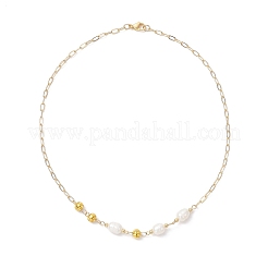 Collares de cadena con clip de latón y perlas de agua dulce cultivadas naturales&nbsp;NJEW-JN05379-01