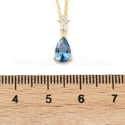 925 Halskette aus Sterlingsilber mit Saphir-Strass-Tropfenanhänger für Damen&nbsp;NJEW-V013-01G