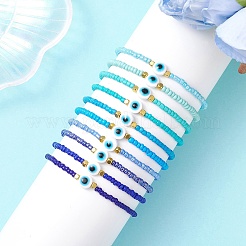 10 pulsera elástica de cuentas de vidrio para mujer&nbsp;BJEW-MZ00242