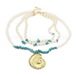 Collane multistrato con chip di turchese sintetico tinto boho e perle di plastica&nbsp;NJEW-U006-04A-G
