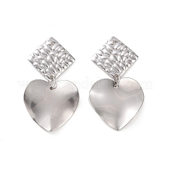Orecchini pendenti a forma di cuore con rombo in acciaio inossidabile 304 per donna&nbsp;EJEW-G328-24